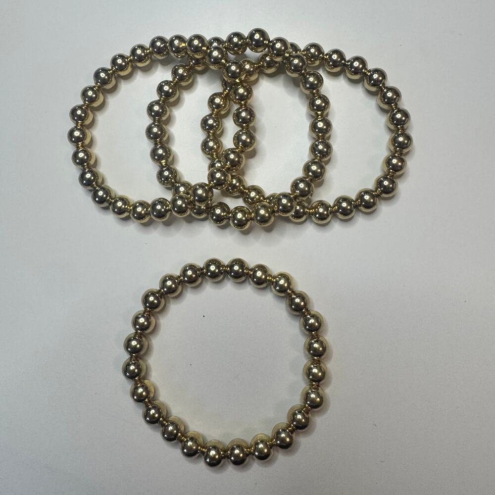 Waterproof Gold Beaded Stretch Bracelet – Charm Base or Stackable